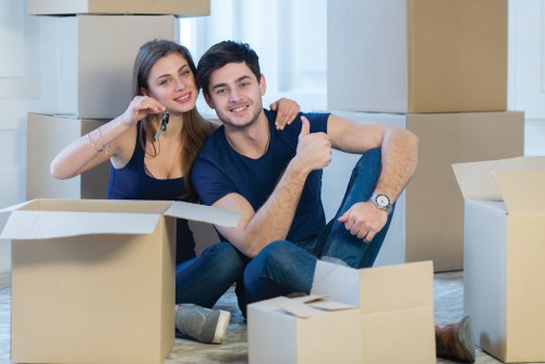 Removal van and moving boxes for a house move in Belsize Park
