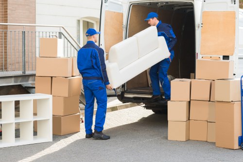 Office furniture and files prepared for a commercial relocation