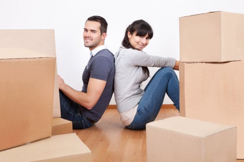 Prepared moving boxes and labelled items for a Belsize Park house removal